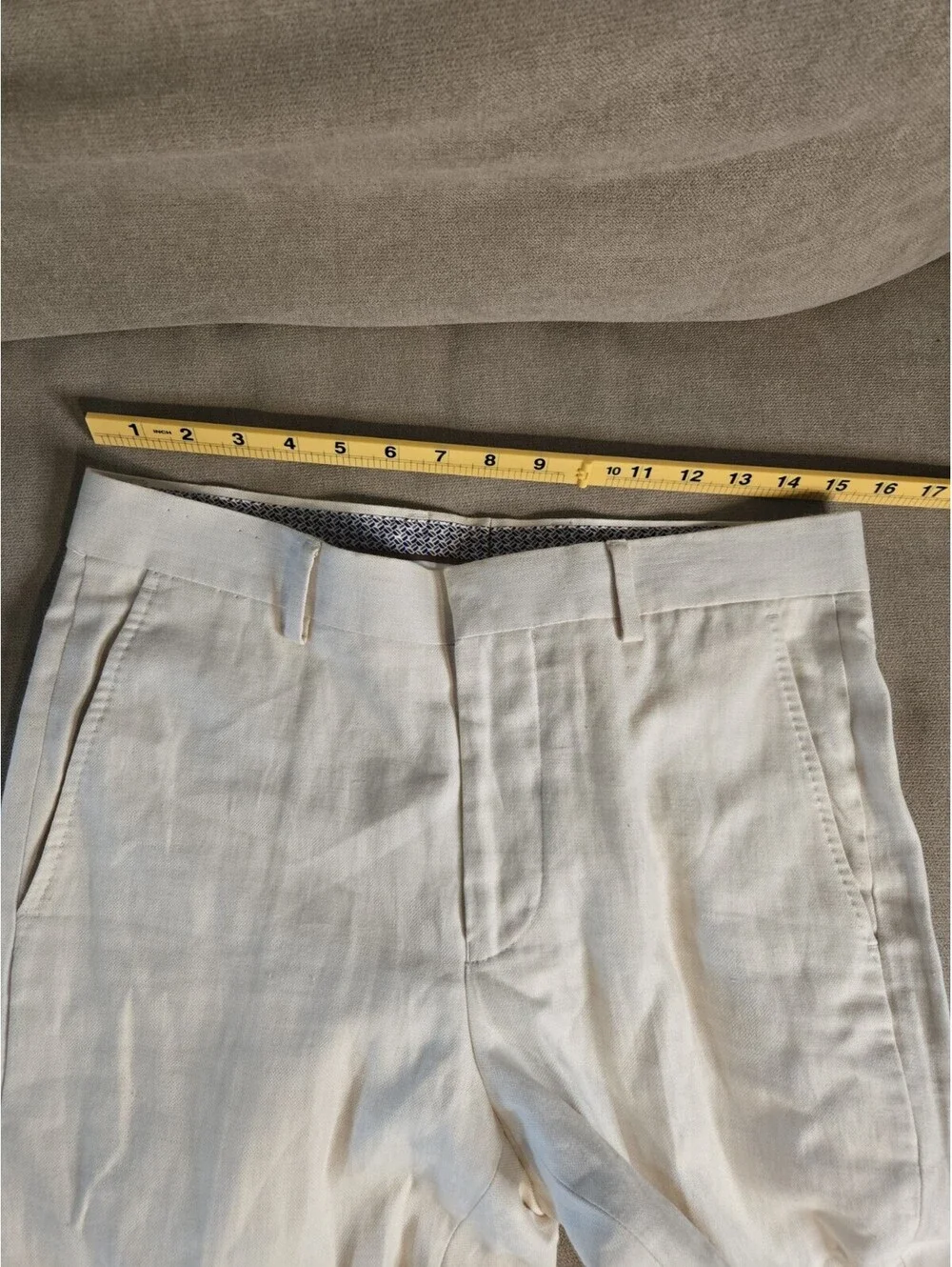 BAIRD MCNUTT Murano Slim Fit Beige Linen Cuffed Dress Pants Mens 30x30